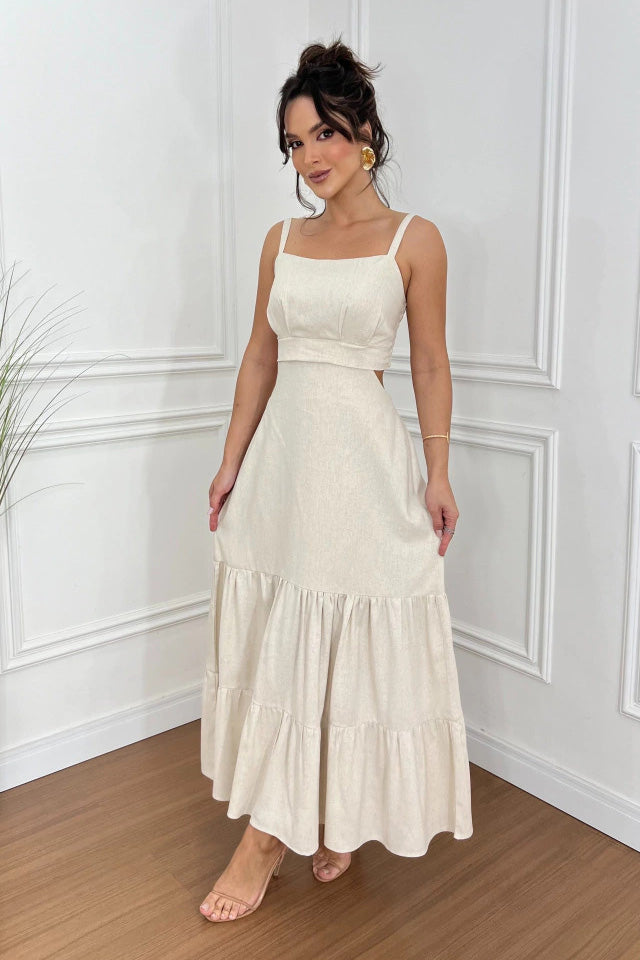 Spaghetti Strap Smocked Back Waist Cutout Tiered Maxi Dress
