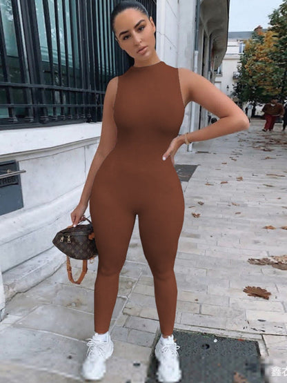 Slim-fit Round Neck Sleeveless Jumpsuit