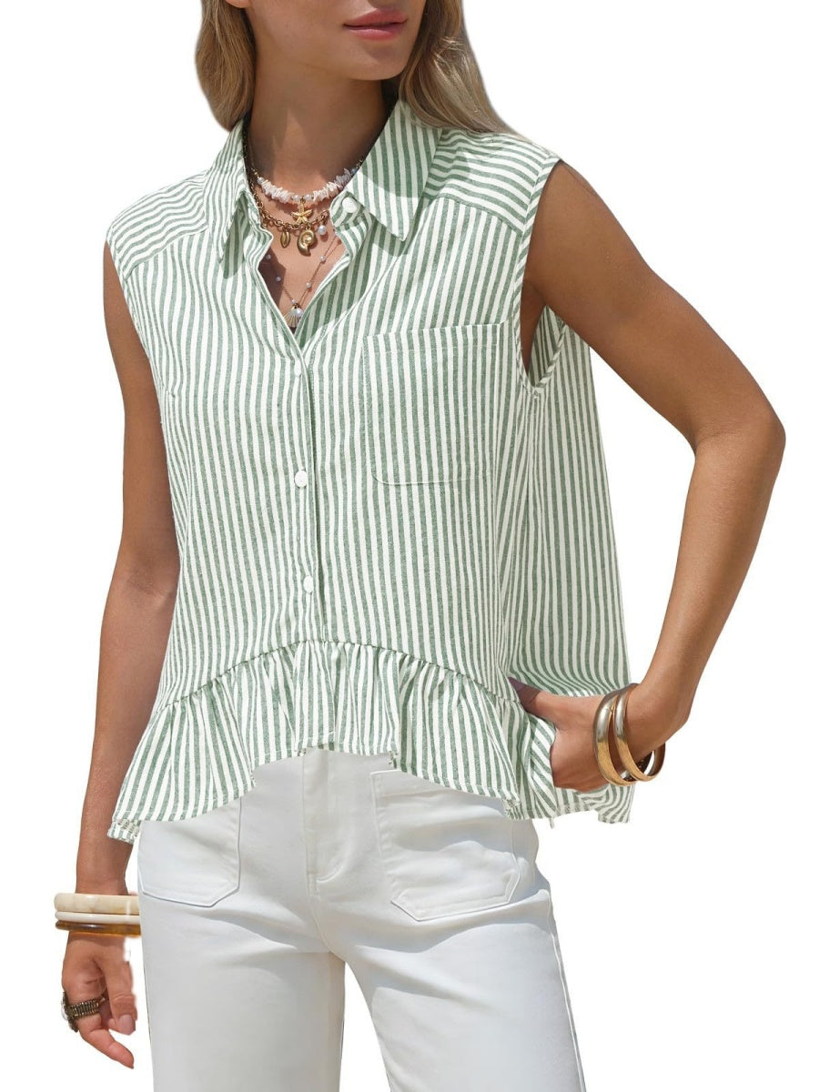 Stripes Sleeveless Shirts Loose-fit Commuting Tank Tops