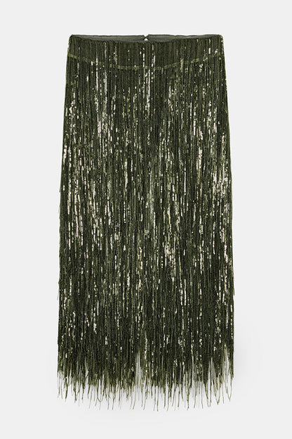 Stylish Sequined Tassel Elegant Midi Skirt