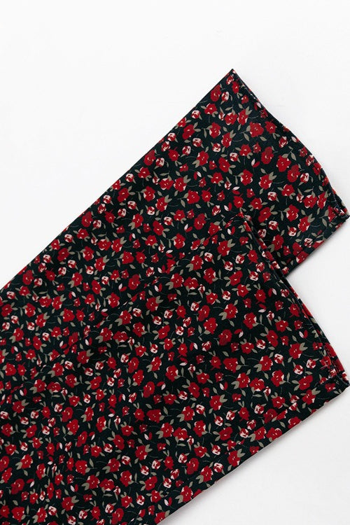 Micro Floral Print Tie-Front Deep V-Neck Side Slit Floral Applique Maxi Dress