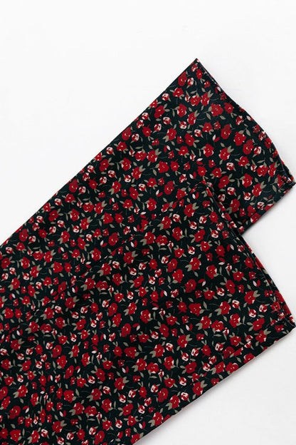 Micro Floral Print Tie-Front Deep V-Neck Side Slit Floral Applique Maxi Dress