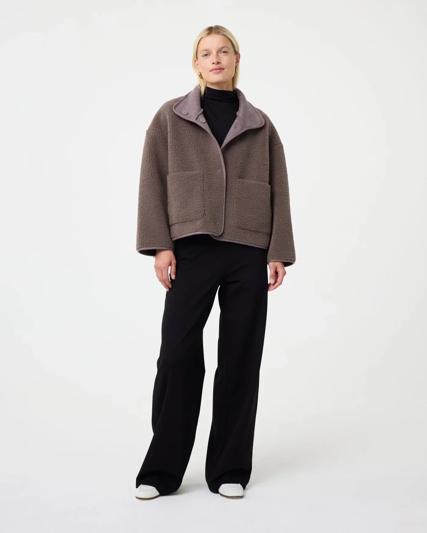 Faux Shearling Zip Jacket | High Collar | Oversized Fit