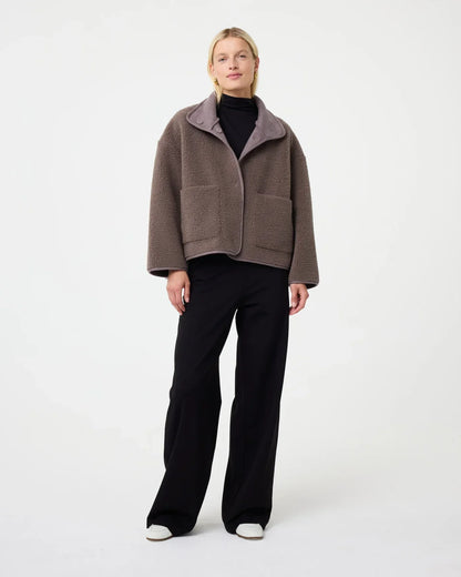 Faux Shearling Zip Jacket | High Collar | Oversized Fit