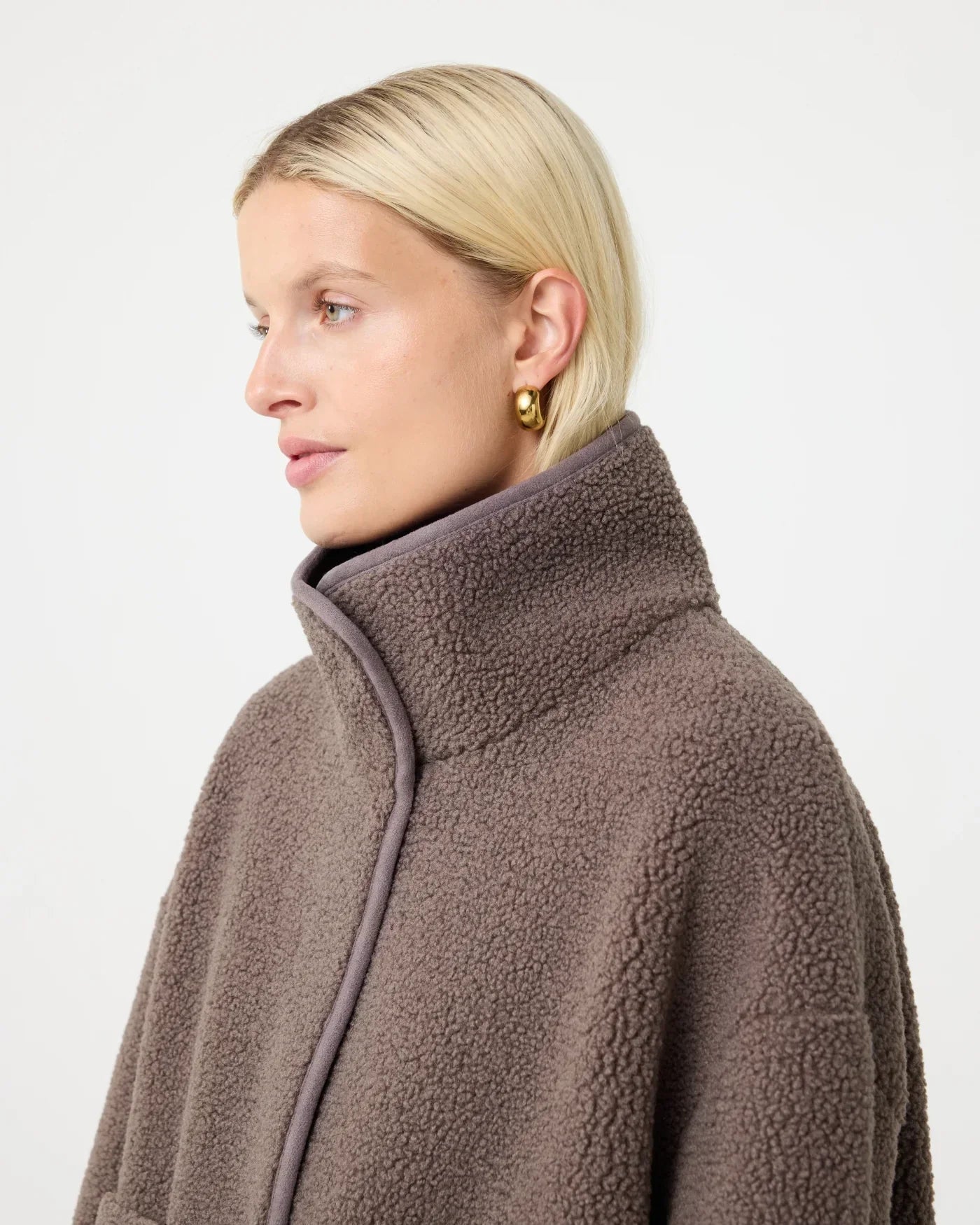 Faux Shearling Zip Jacket | High Collar | Oversized Fit