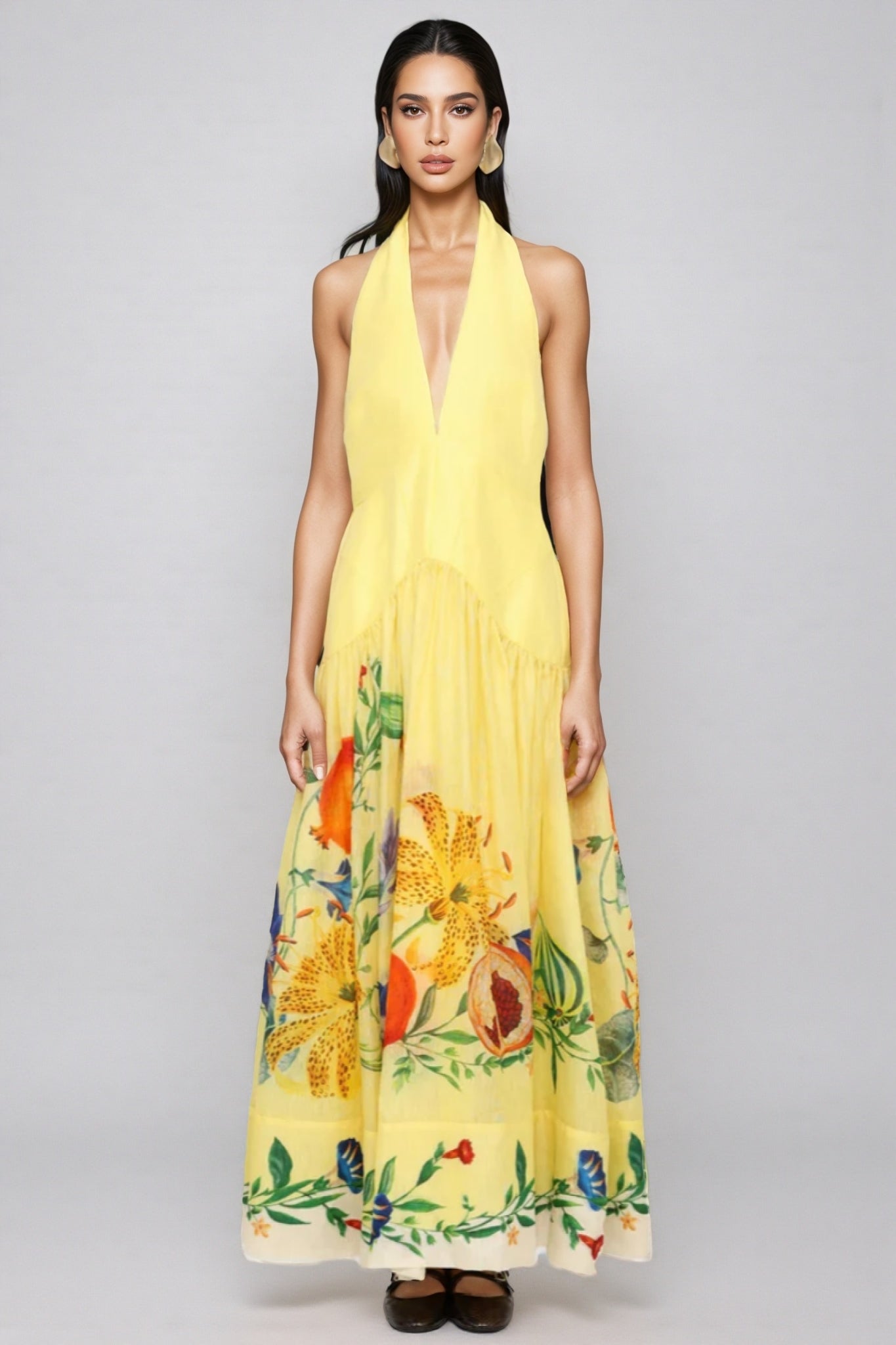 Hunte Yellow Floral Backless Maxi Dress