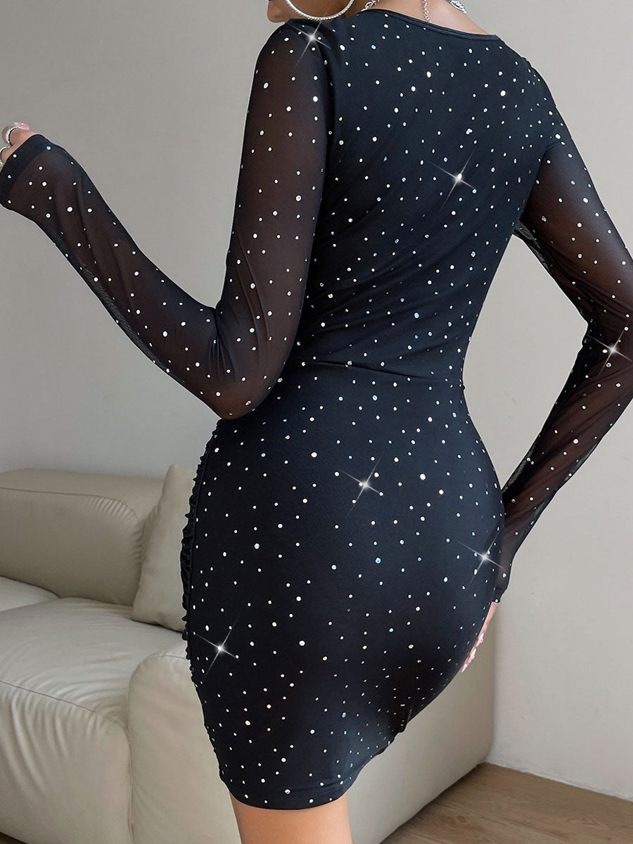 Sequins Mini Dress Sweetheart Neck Long Sleeves Party Bodycon Dresses
