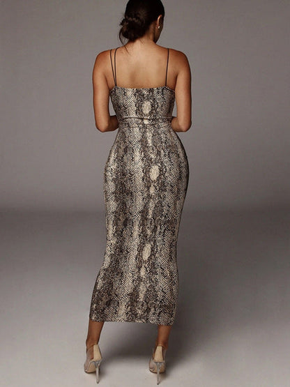 Spaghetti Strap Sleeveless V Neck Sexy Midi Dress