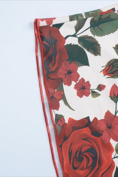 V Neck Floral Print Bodycon Maxi Skirt Set