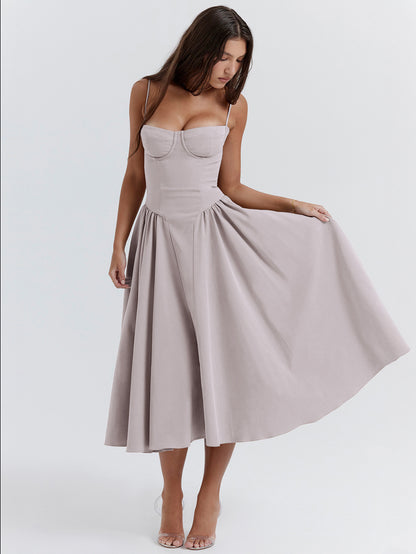 Corset Dress Spaghetti Strap Backless Brunch Birthday Party Midi Dresses