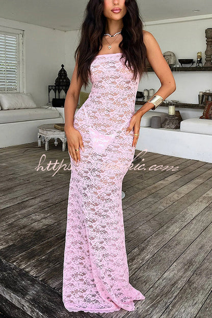 Mermaid Era Sexy Lace Tube Slim Fit See Through Maxi Dress