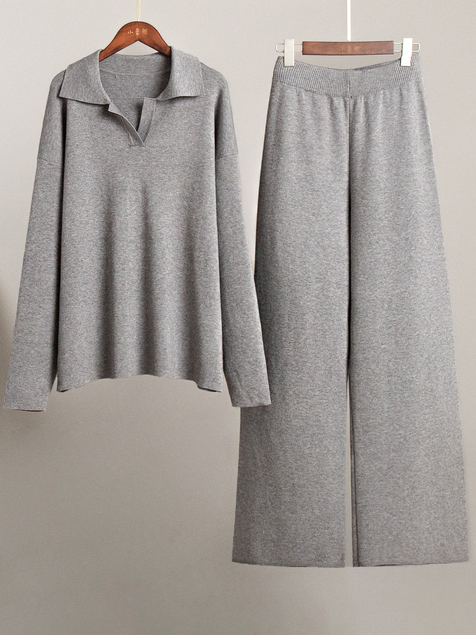 Knit Pant Set Drop Shoulder Pullover And Wide Leg Trousers For Women