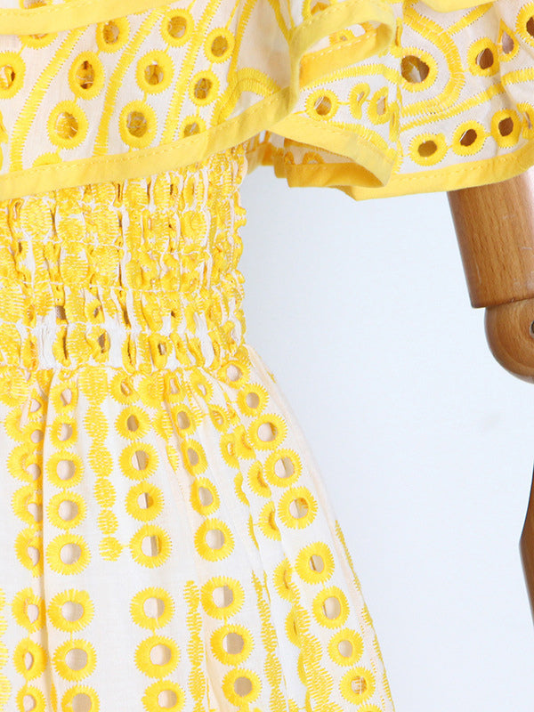 Boho Dress Lace Strapless Bateau Neck Layered Casual Summer Midi Dresses