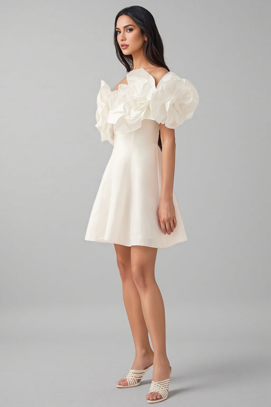 Evelyn White Oversized Floral Applique Mini Dress
