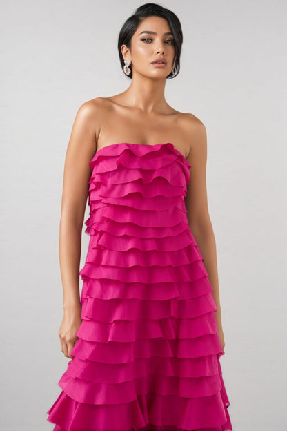 Elija Pink Ruffled Layered Maxi Dress
