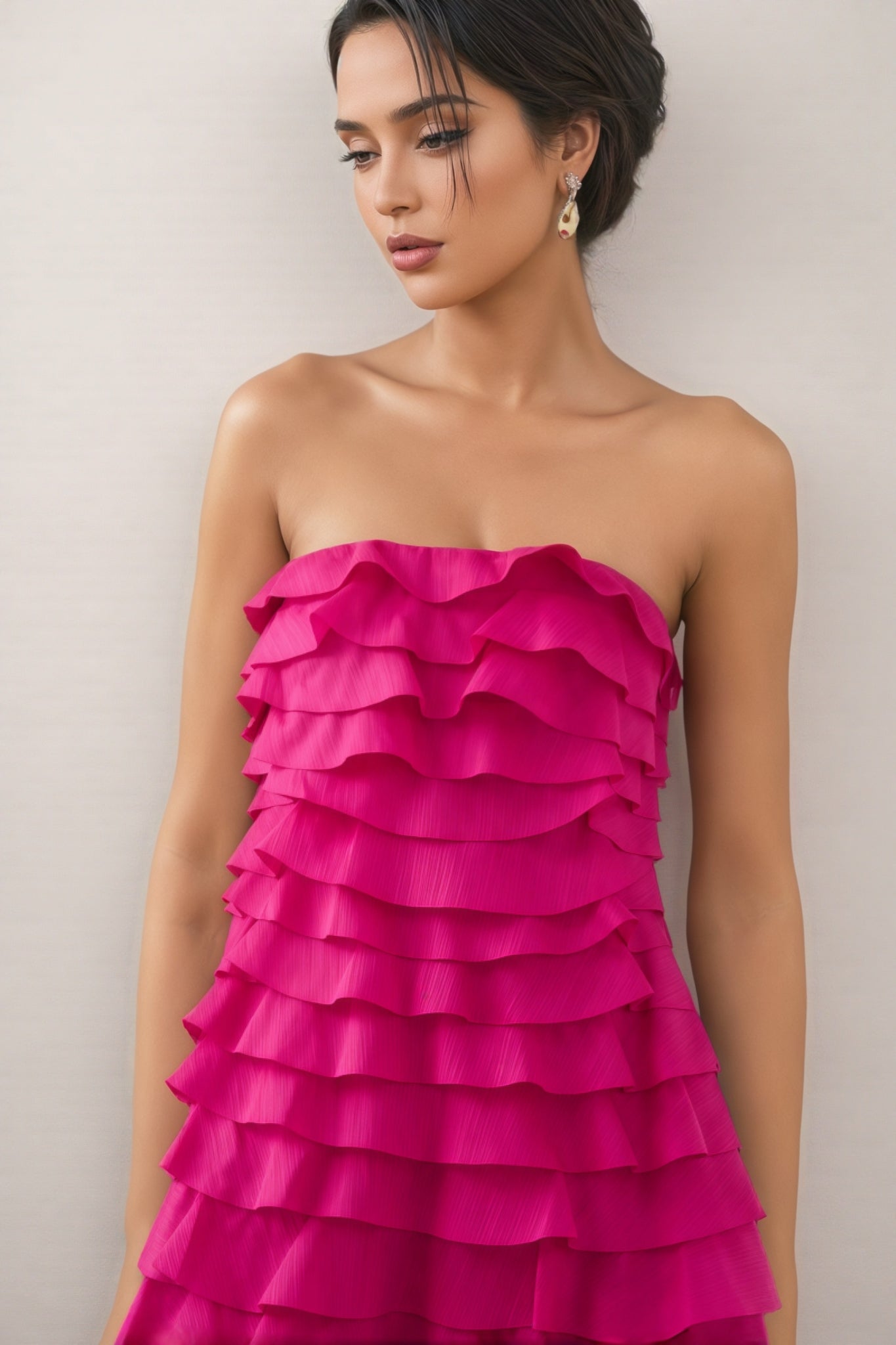 Elija Pink Ruffled Layered Maxi Dress