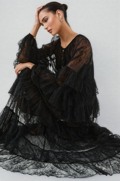 Varekx Black Round Neck Lace Maxi Dress