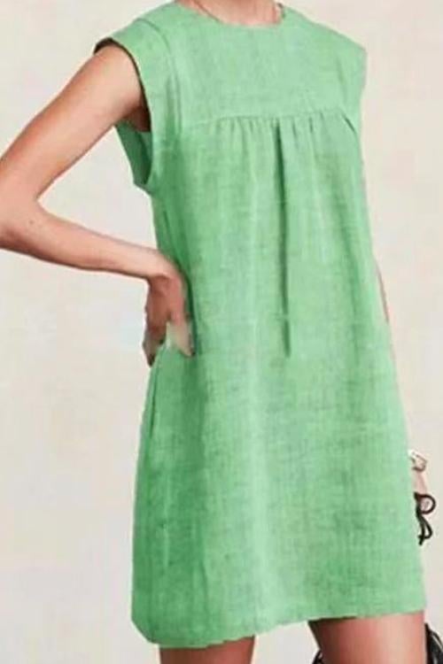 Margovil Ruched Short Sleeve Cotton Linen Babydoll Dress