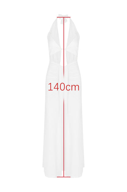 Plunging Halter Neck Ruched Bodice Waist Cutout Mermaid Maxi Gown