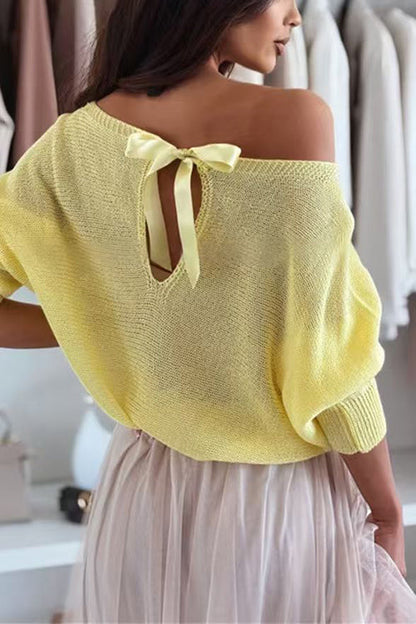 Margovil Boat Neck Bow Back Cut Out Pullover Sweater