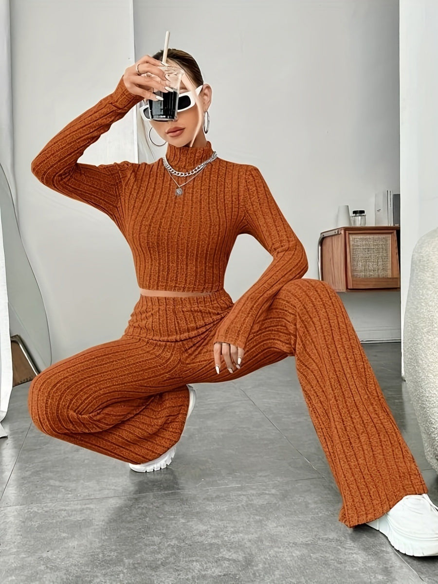 Mock Neck Slim Fit Knitted Two-Piece Set