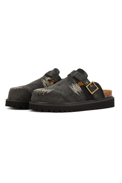 Distressed Denim Closed-toe Slip-on Flat