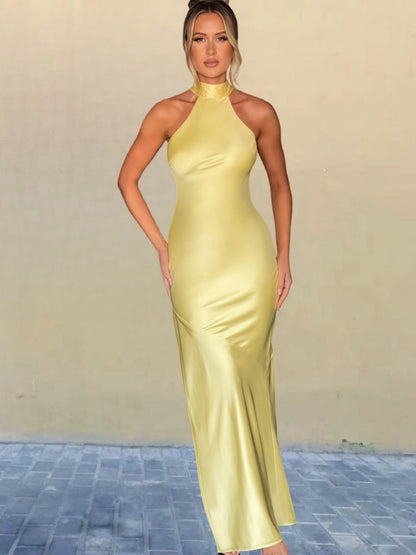 Halter Slits Satin Maxi Dresses