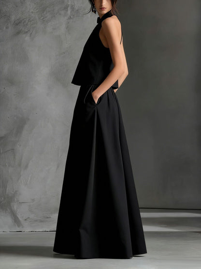 Loose Sleeveless Top And High-waisted Wide-leg Pants Two-piece Set
