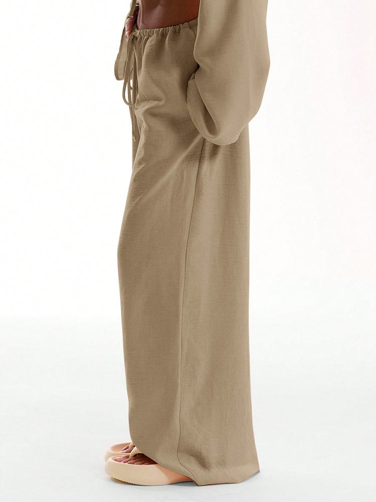 Solid Color Loose-fitting Drawstring Trousers