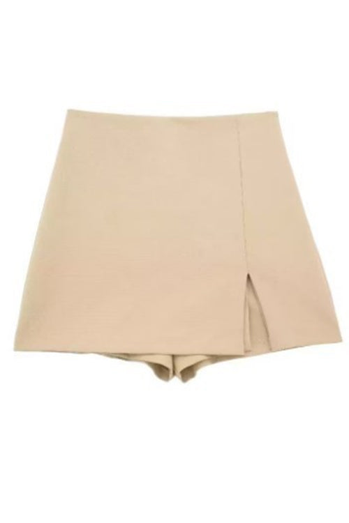 Zipper High Waist Slit Front Skort