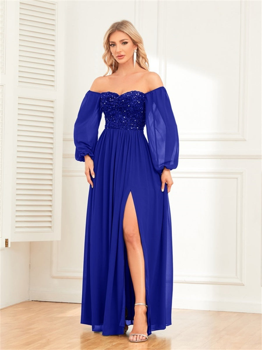 Sequins Sequins Chiffon Slit Formal Dress Maxi Dresses