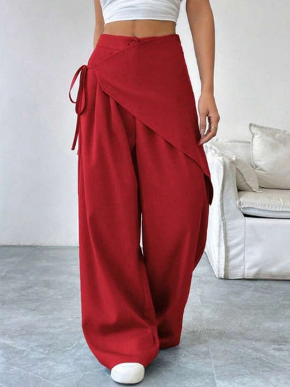Button-up Slimming Wide-leg Trousers
