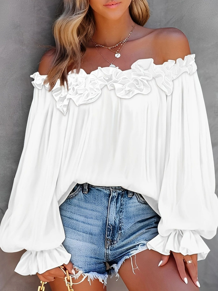 Casual Off-shoulder Ruffle Sleeves T-shirts