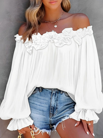 Casual Off-shoulder Ruffle Sleeves T-shirts