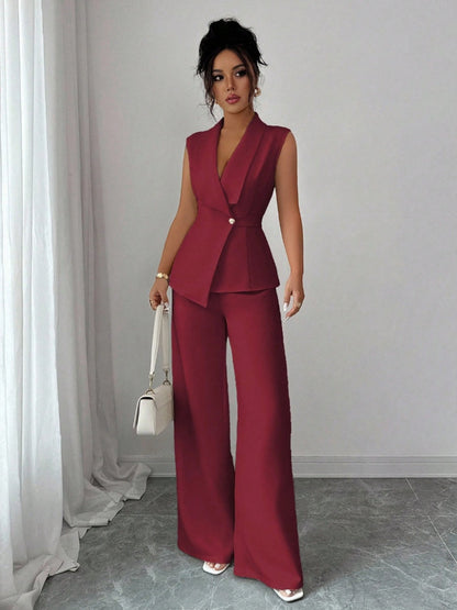 Commuting Sleeveless Suit Collar Vests Straight-leg Pants Set 2-piece Sets