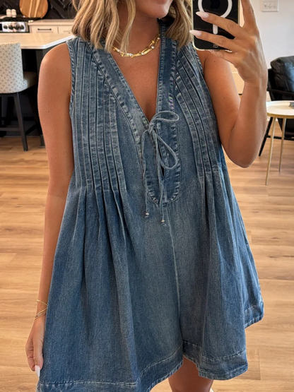 Sleeveless Short-sleeved Denim Jumpsuit