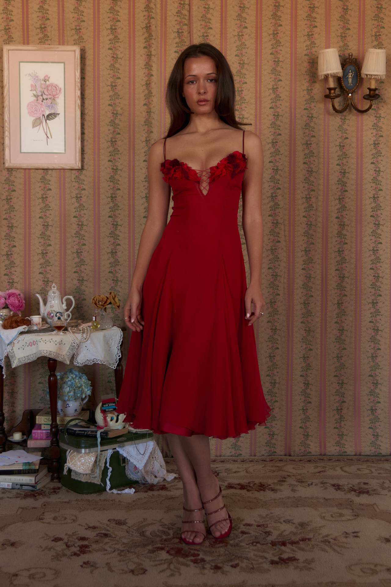 3D Flowers Bandage Slit Formal Dress Maxi Dresses