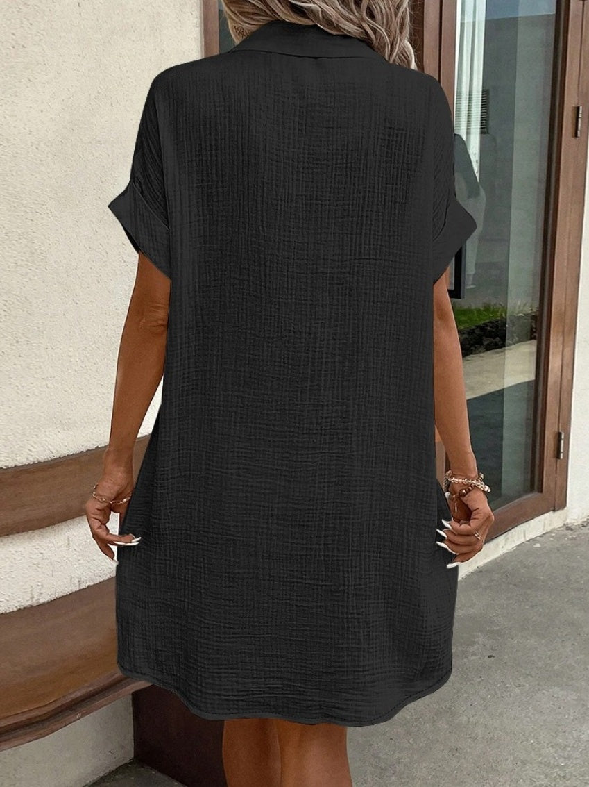 Casual Vacation Simple V-neck Button Short Dress