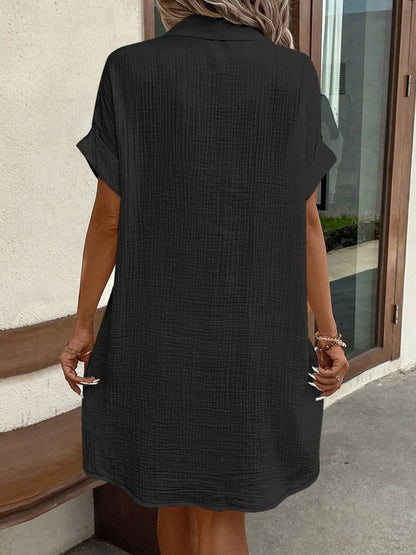 Casual Vacation Simple V-neck Button Short Dress