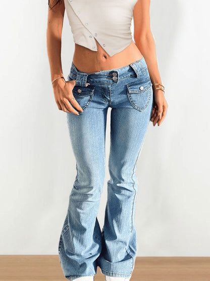 Washed Slim-fit High Stretch Low-rise Flared Jeans