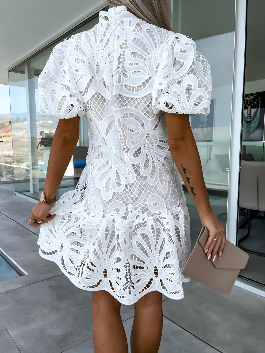 Solid Color Hollowed-out Water-soluble Lace Trim Elegant Mini&Short Dresses
