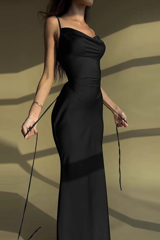 Elegant Sexy Solid Paneled Tie Bodycon Dress