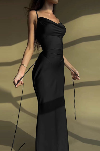 Elegant Sexy Solid Paneled Tie Bodycon Dress