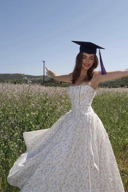 | Floral Ruffle Maxi Dress with Spaghetti Straps and Big Hem