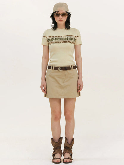 Women's Color-blocked Jacquard Patchwork T-shirt