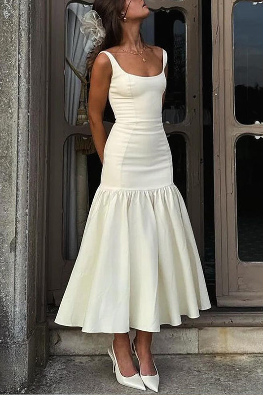 Graceful Silhouette Square Neck Wide Strap Drop Waist Midi Dress