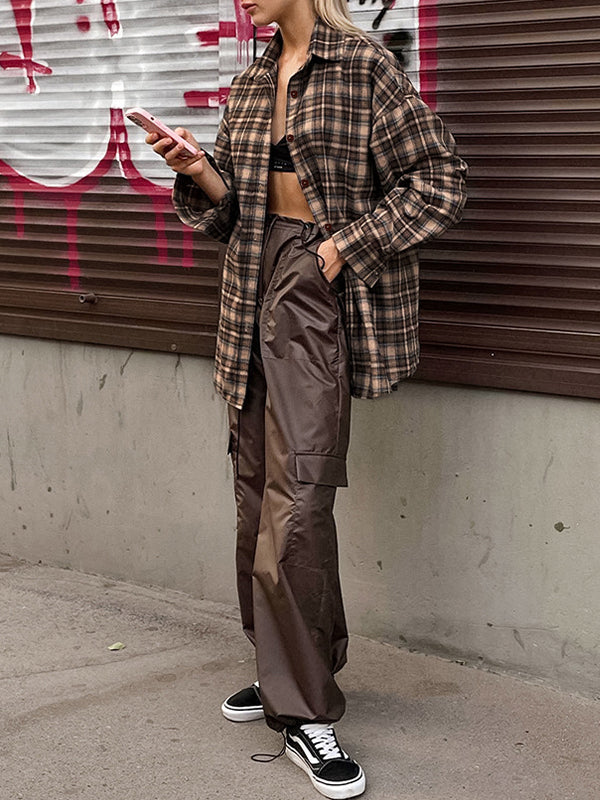 Vintage Plaid Print Long Sleeve Blouse