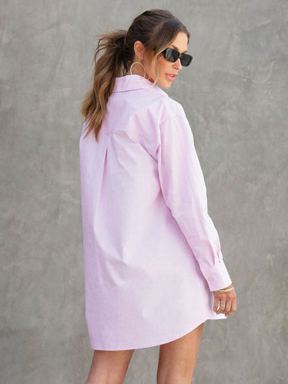 Shirt Dresses Turndown Collar Long Sleeves Mini Dresses