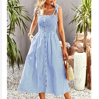 Strap Sleeveless Stripe Maxi Dress in Various Colors