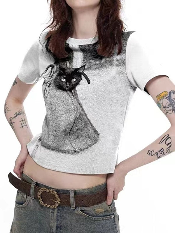 Cat Print Short Sleeve Tee
